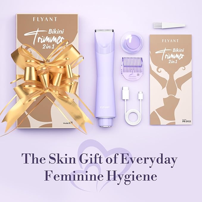 Bikini Trimmer for Women, 2 in 1 Electric Shaver for Women, Bikini RazorWaterproof IPX7 with LED, Pubic Hair Trimmer for Leg Arm Underarm Bikini Area, Christmas Gift Box - Lavender Dream Purple