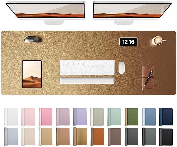 YSAGi Leather Desk Pad Protector, Office Desk Mat, Large Mouse Pad, Non-Slip PU Leather Desk Blotter, Laptop Desk Pad, Waterproof Desk Writing Pad for Office and Home (Bronze, 47" x 17")