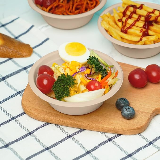 500 Count 12 oz Paper Bowls, Disposable Compostable Bowls Bulk, Heavy Duty Biodegradable Bagasse Bowl for Snacks, Soup, and Salads, Natural