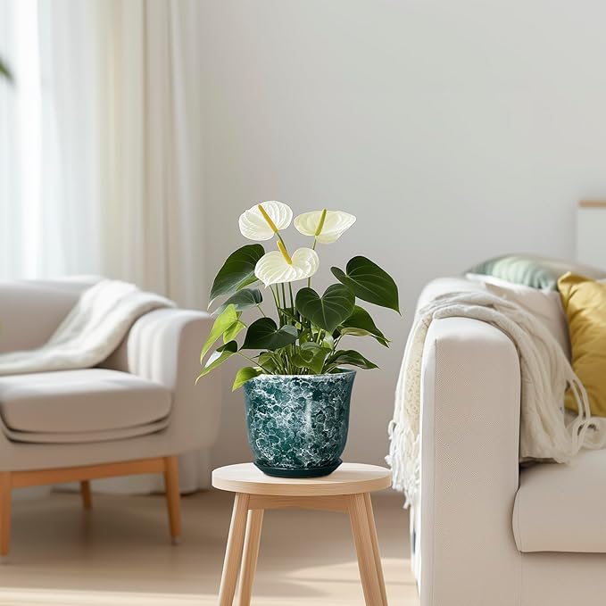 Ceramic Pots for Plants - 5.6 Inch Planter for Indoor Outdoor, Small Flower Pot with Drainage Hole and Saucer, Round Modern Succulent Planters, Home Room Desk Decor, Women Gifts, Green