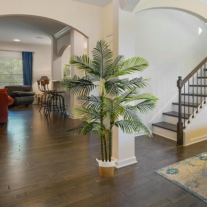 Artificial Palm Tree, 7ft Fake Areca Palm Plant with Basket, Large Faux Phoenix Palm UV Resistant Plants for Indoor Outdoor Home Garden Patio Office Décor