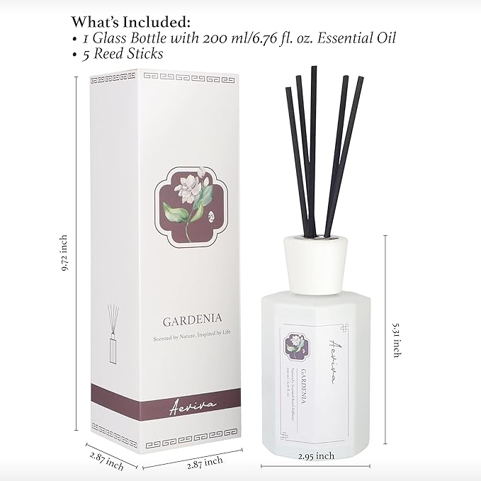 Reed Diffuser Set, 6.76 fl oz Gardenia Scented Oil Diffuser, Home Fragrance with Reed Sticks for Bedroom, Office, Bathroom Shelf Decor & Gifts