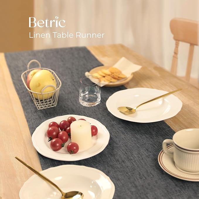 Small Coffee Farmhouse Table Runner for Fall, Thanksgiving, Christmas, and Winter - Athena - 100% Pure Linen - 14 x 36 Inches - Charcoal Grey