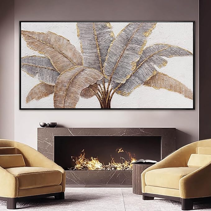 Plant Canvas Wall Art Contemporary Wall Decor Gold Pictures Textured Home Decorations 29"x58" Canvas Art for Living Room Kitchen