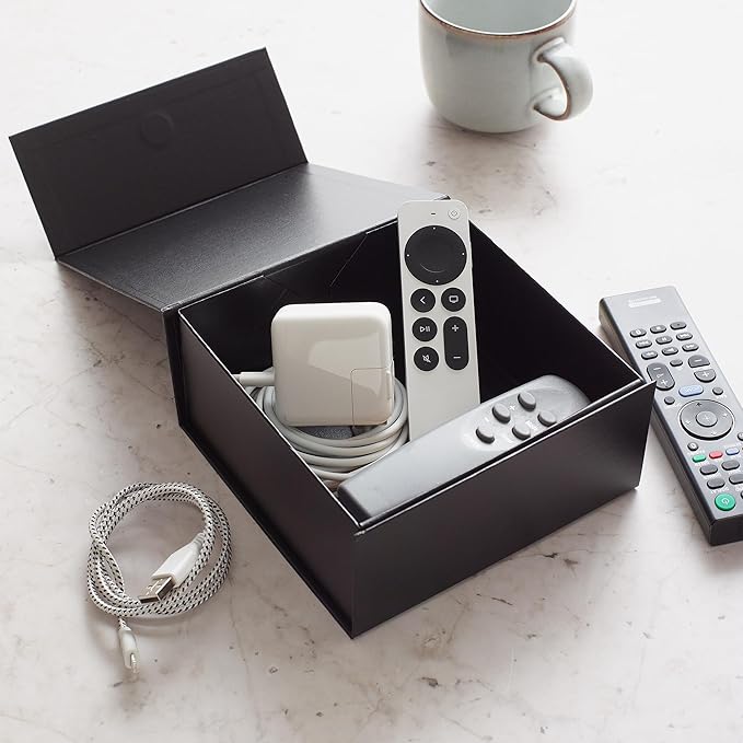 CECOBOX - Gift Boxes with Lids for Presents 6"x6"x2.75" - Matte, Collapsible Magnetic Closure Gift Box - Groomsmen & Bridesmaid Proposal Boxes, Wedding, PR, Birthdays, Holidays (Black Leatherette)