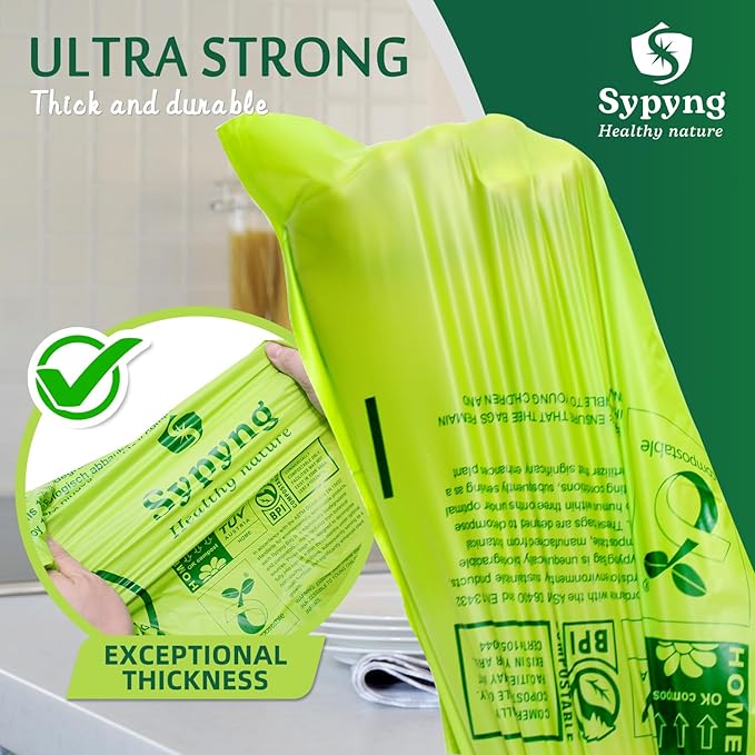 13-17 Gallon Compostable Trash Bags (50-Pack) Heavy-Duty & Durable, 1.1 Mil Thick | 100% Biodegradable for Large Bins | Certified ASTM D6400, BPI & OK Compost HOME, Eco-Friendly & Recyclable