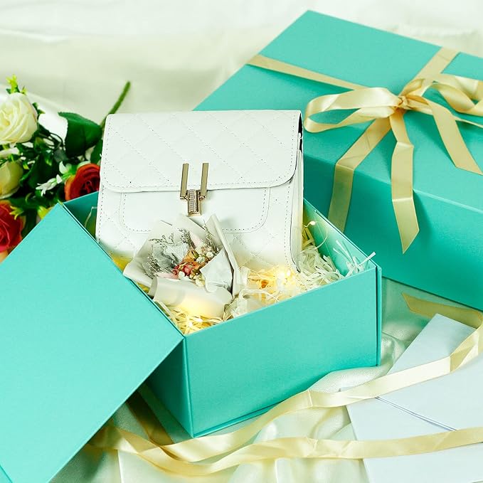 MOYEUPAC 9" X 7" X 4" Blue Gift Box with Lids for Presents Magnetic Closure for Packaging Magneti for Christmas, Halloween, Birthday Gift Box and Various Holidays,Heavenly Blue