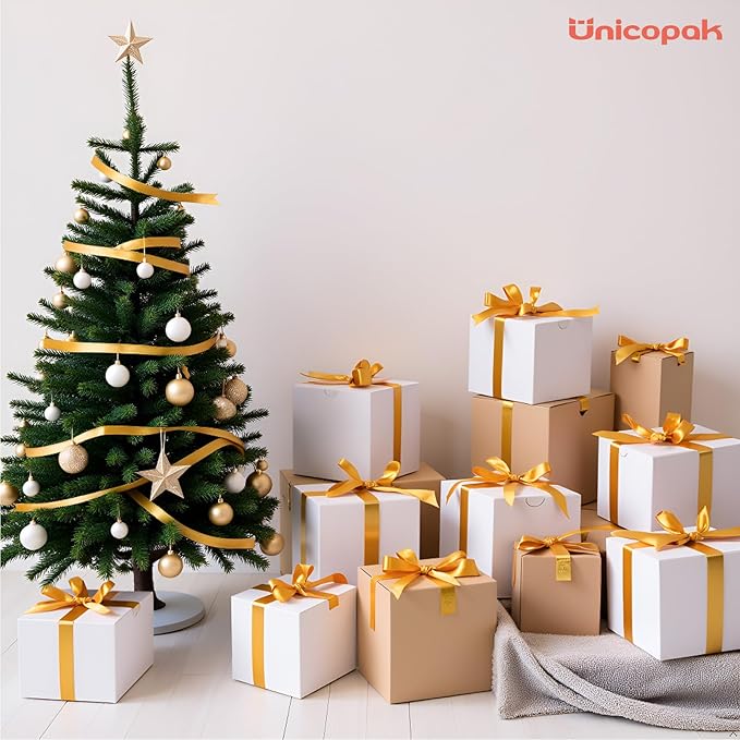 UnicoPak 50 Pack 4x4x4 White Gift Boxes, Elegant Small Gift Boxes with Lids for Birthday Wedding Holiday Christmas, Gift Box for Ornaments Treats Candle Mug Crafting