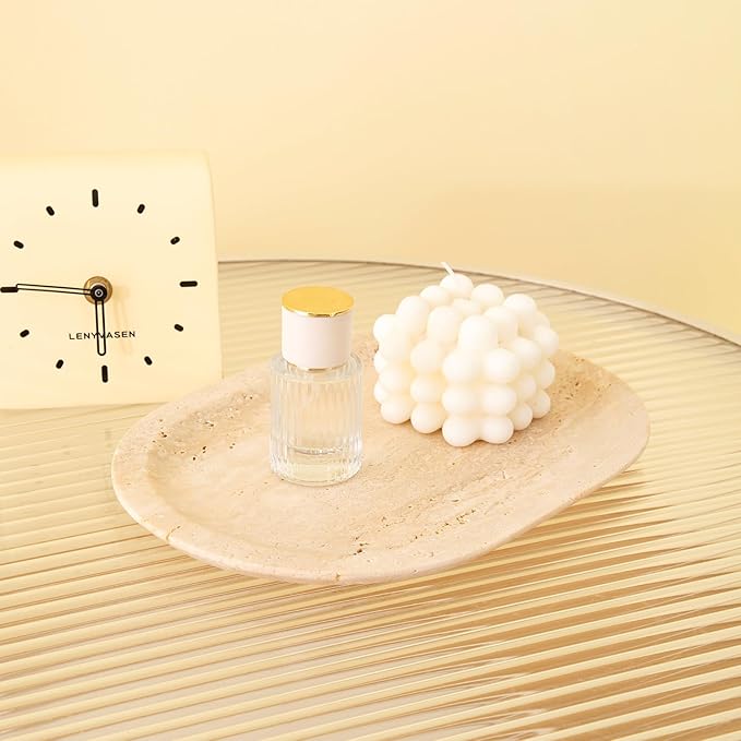 Natural Marble Decorative Tray Bathroom Counter Perfume Organizer Vanity Tray for Home Decor, Jewelry Candle, Coffee Table, Soap Holder Dresser Countertop Accessories 8"x11" Travertine