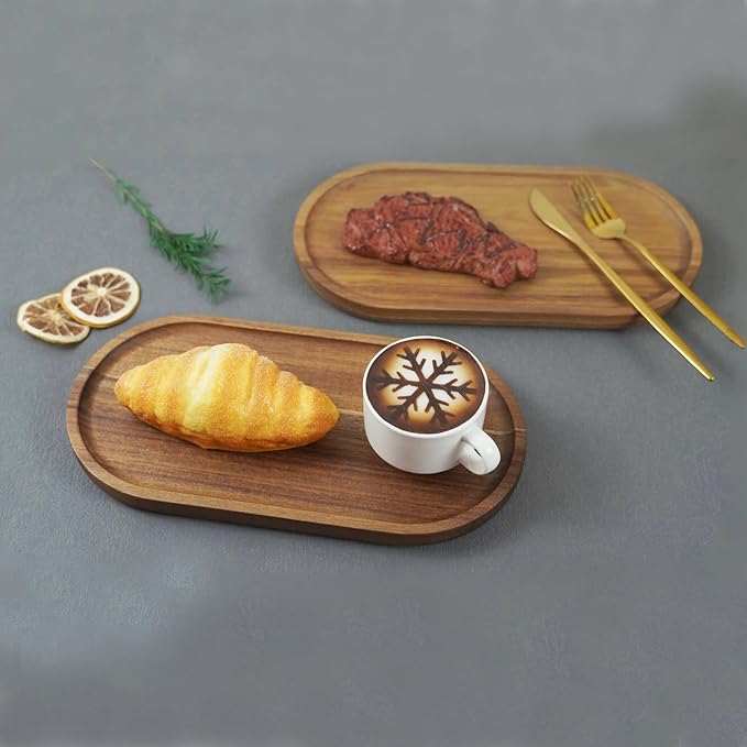 1 pcs Acacia Wood Tray 11.8×6 inch Boards Rustic Wooden Serving Trays Oval Platters Charcuterie for Party,Breakfast, Coffee Table, Home Decorative, Food Small Trays