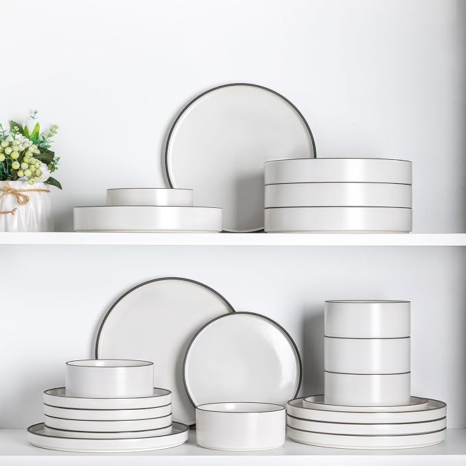 LERATIO Ceramic Dinnerware Sets for 4, High Edge Stoneware Plates and Bowls Set, Chip and Crack Resistant | Oven & Dishwasher & Microwave Safe Dishes Set, Service for 4