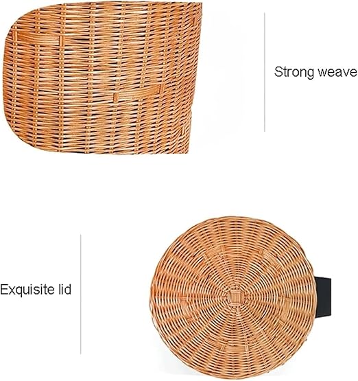 Rattan Round Foot Pedal Trash Can with Lid,Kitchen Wicker Garbage Can Bedroom Retro Office Silent Handwoven Wastebasket (Brown,5L)