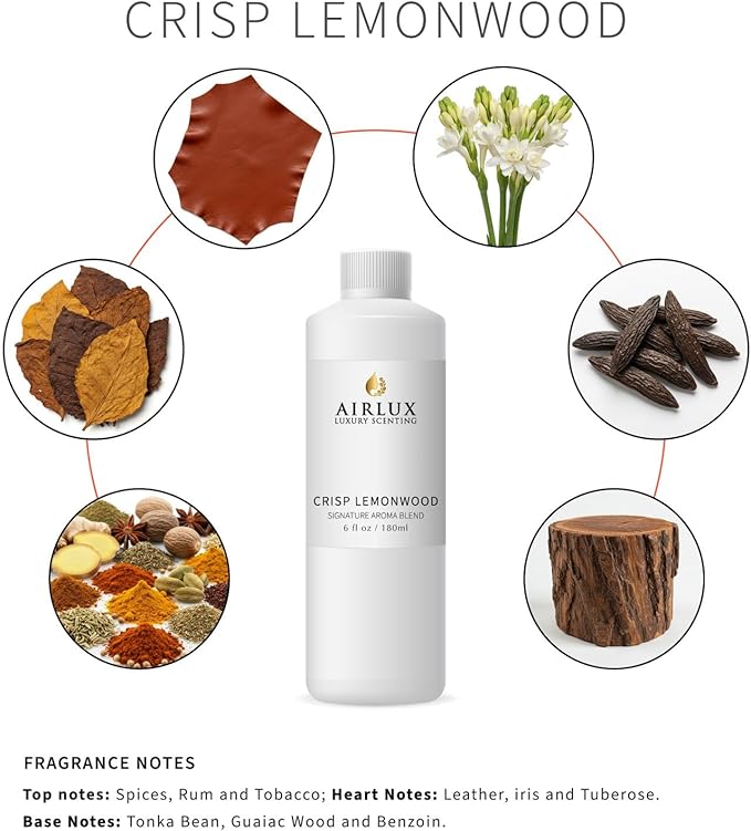 Signature Aroma Oil No. 45 Crisp Lemonwood – Lemon, Lime, Spices – Aroma Oil for Cold Air & Waterless Diffusers and DIY Crafts – 180 mL, 6.1 fl oz Eco Refill Bottle