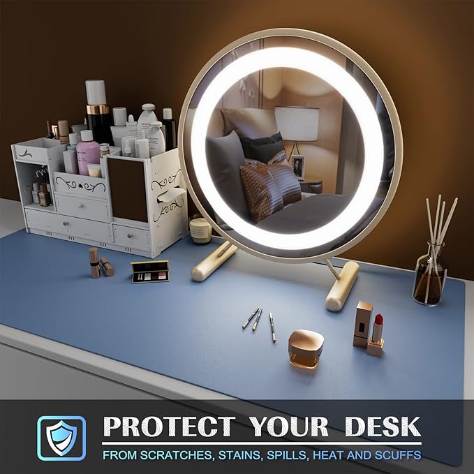 K KNODEL Large Office Leather Desk Mat, Mouse and Keyboard Pad, Computer and Laptop Mat, Desktop Protector and Cover, Writing Pad and Blotter (35.4"x17", Lake Blue)