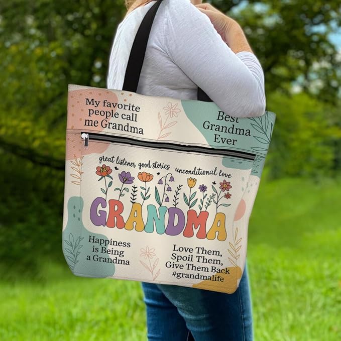 Aesthetic Tote Bag with Zipper & Pockets, Thoughtful Shoulder Bag Gift for Grandma and Women on the Go