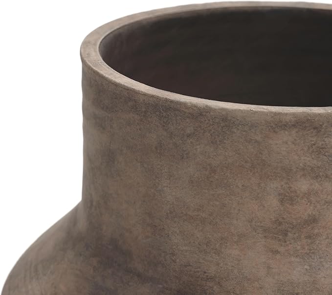 LuxenHome Round Ceramic Flower Vase, 13 Inch Brown Terracotta Vases, Vintage Large Pottery for Living Room Decor Entry Way Table Home Decor, Rustic Pottery