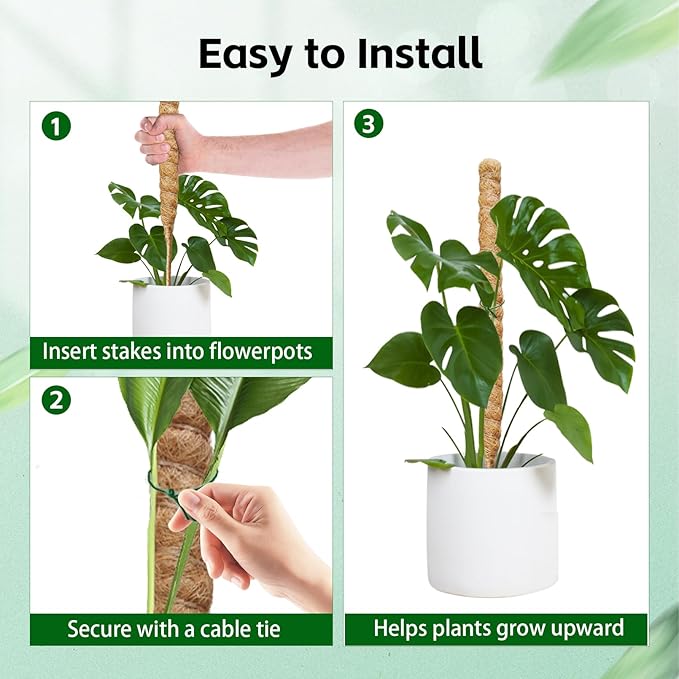 2 Pack Moss Pole,27.6 Inch Moss Poles for Plants Monstera Bendable Plant Stakes for Indoor Coco Coir Pole Climbing Plant Support Stakes for Creeper Plants Grow Upwards