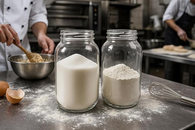 kitchentoolz Glass Flour & Sugar Jar Set - Large Gallon Glass Jars with Metal Airtight Lids- Containers for Pantry Storage - Big Mason Jars & Caps Made in USA