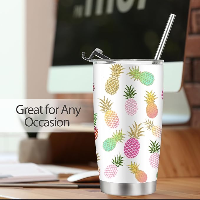20 oz Pineapple Insulated Tumblers with Straw and Lid, Reusable Stainless Steel Coffee cup Travel Mug for Women's Hot and Cold Drinks Gift