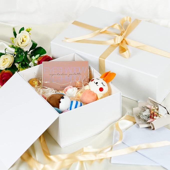 MOYEUPAC White Gift Box,9" X 7" X 4" with Lids for Presents Magnetic Closure Gift Packaging for Christmas, Halloween, Birthday and Various Holidays (White)