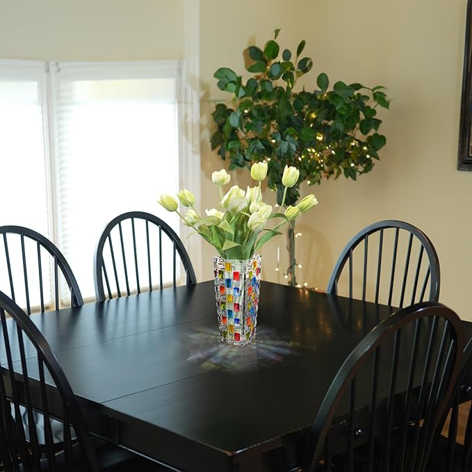 2 Pack Colorful Woven Glass Vase, 7.7" Stained Hand Painted Flower Vases, Unique Crystal Mosaic Vase for Art Centerpiece Table Home Indoor Desk Decor, Wedding Housewarming Gift