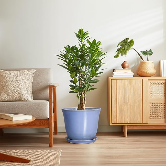 12 Inch Pots for Plants - Ceramic Planter with Drainage Hole and Plant Saucer, Round Plant Pot for Indoor Outdoor, Modern Large Flower Planter, Garden Decor, Plant Lovers Gifts, Purple-Blue