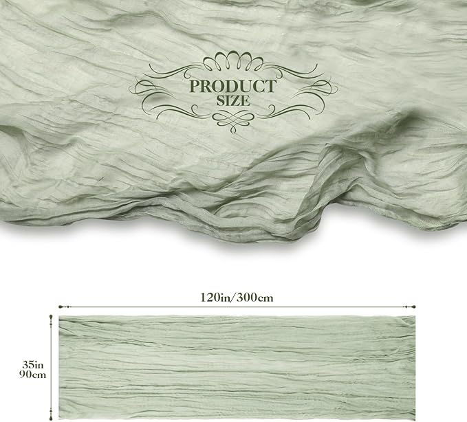 Le courant 3 Pieces 10Ft Cheesecloth Table Runner, Rustic Boho Gauze Cheese Cloth Runner Table Runner for Weddings Bridal Baby Shower Birthday Holiday Parties Home Decor, Sage Green
