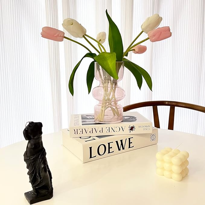 BLOFLO Pink Transparent Glass Hydroponic Vase, 7Inches Colored Glass Vase for Flower, Modern Geometric Three-Layer Floral Vases for Home Office Wedding Table Décor(Pink)