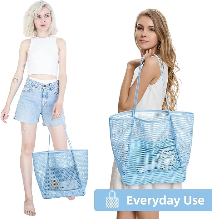 KALIDI BeachNylon Mesh Tote Bag, Casual Tote Bag Hobo Women Foldable MAX 23L Shoulder Bag For Beach Picnic Vacation