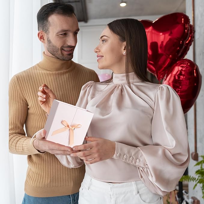 7x7x3 Inch Gift Boxes with Lids, Small Pink Gift Box 6 Pack with Ribbon Card Fancy Gift Wrap Boxes for Festival Anniversary Bridesmaid Proposal Weddings Gift Box for Girlfriend