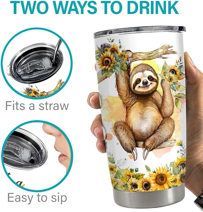 SANDJEST Sloth Tumbler 20oz Girl Loves Sloths Stainless Steel Insulated Tumblers Coffee Travel Mug Cup Gift for Women Girls Teen Birthday Christmas