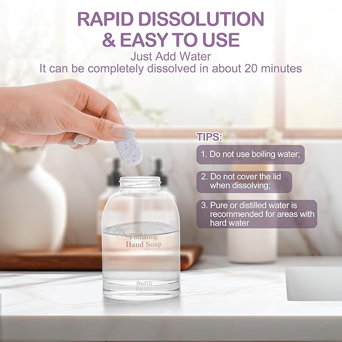 Foaming Hand Soap Tablet Refills Refill Route-6 Pack Foaming Soap Tablets For 6 x 8fl oz Bottles - Plant-Based - Cleansing & Moisturizing - Lavender Scent