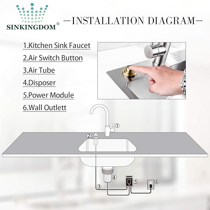 SinkTop Air Switch Kit with Brass Gold Long Button (Full Brass) for Garbage Disposal