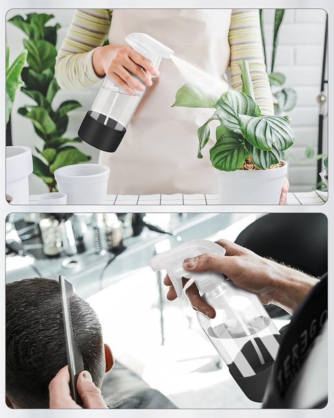 Glass Spray Bottles with Silicone Sleeve Protection, Empty 16OZ Reusable Spray Bottles, Refillable Containers with Spray Nozzles for Cleaning Solutions, Plants and Essential Oils 1 Pack Black