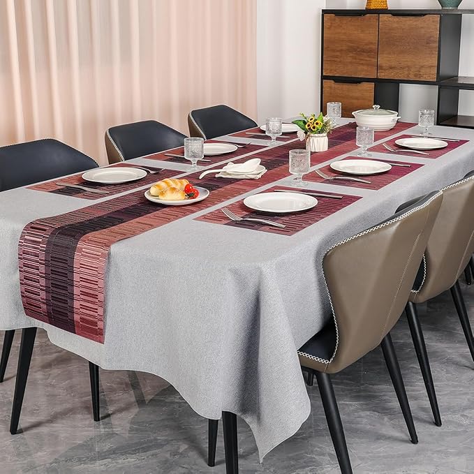 Placemats Set of 6, Vinyl Woven Place Mats Indoor Set of 6 Washable Wipeable PVC Table Mats Heat-Resistant Non Slip Plastic Placemat for Kitchen Dining Outdoor Table (Purple Red, Set of 6)