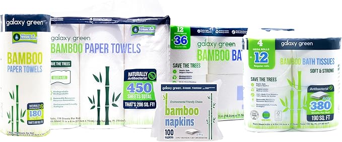 Galaxy Green Bamboo Paper Towels Earth Friendly, Strong 2 Ply Sheets, Sustainable, 24 Rolls