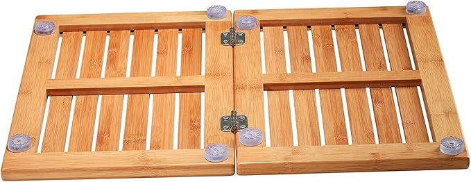Bambüsi Bamboo Bath Mat - Foldable Wooden Shower Mat, Non-Slip Bamboo Bathroom Mat for Indoor/Outdoor Use, Spa & Sauna Floor Mat, Wood Bath Mat 24" x 18"
