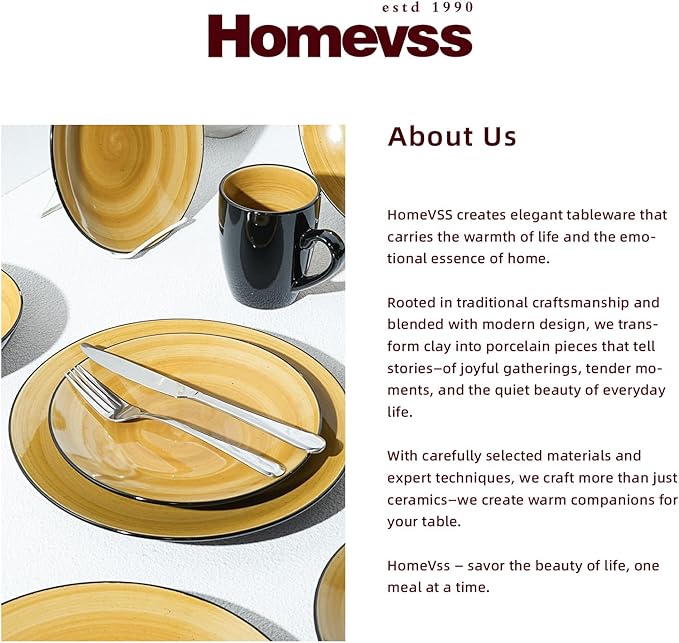 Sonoma 16 Piece Stoneware Dinner Set, Outside Black + Inside Handpainted Color Yellow with speckle