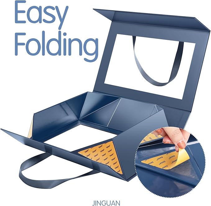 Large Navy Blue Clear Gift Boxes, 13.5x9x4.1 Inches, 5 Pack with Windows by Handles, Magnetic Closure, Suitable for Various Occasions