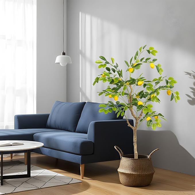 Artificial Lemon Tree 4FT Tall Faux Lemon Tree 4 Feet Fake Lemon Tree Faux Plants with Realistic Trunk and Lifelike Leaves and Fruits for Home Office Decor (Lemon Tree, 4 FT)