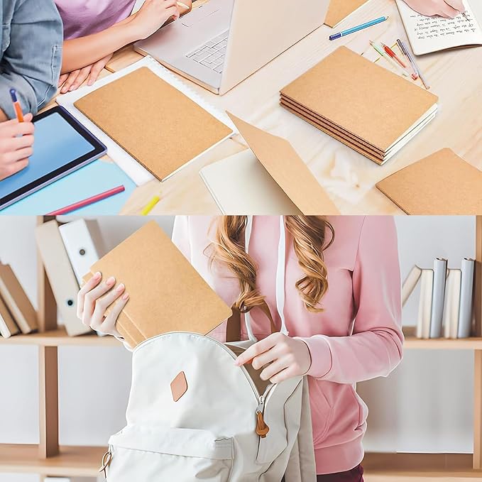 12 Pack A5 Lines Notebook Bulk Kraft Cover College Ruled, Lined Paper Travel Journals Composition Diary Subject Notebooks Planner, 60 Pages, 8.3”x 5.5”