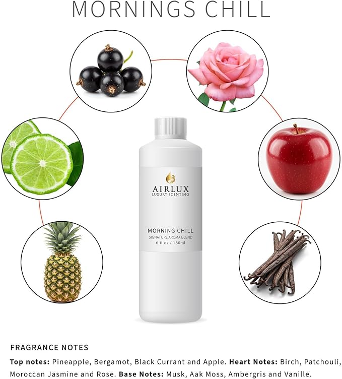 Signature Aroma Oil No. 20 Morning Chill – Pineapple, Lemon, Bergamot – Aroma Oil for Cold Air & Waterless Diffusers and DIY Crafts – 180 mL, 6.1 fl oz Eco Refill Bottle