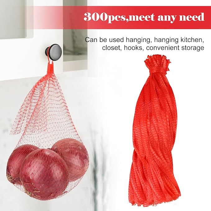 300 Pcs Reusable Mesh Produce Bags, 20 Inch Seafood Boil Bags for Crab with 300 Loop Closures, Onion Potato Storage Net Bag for Vegetables Fruits Seafood