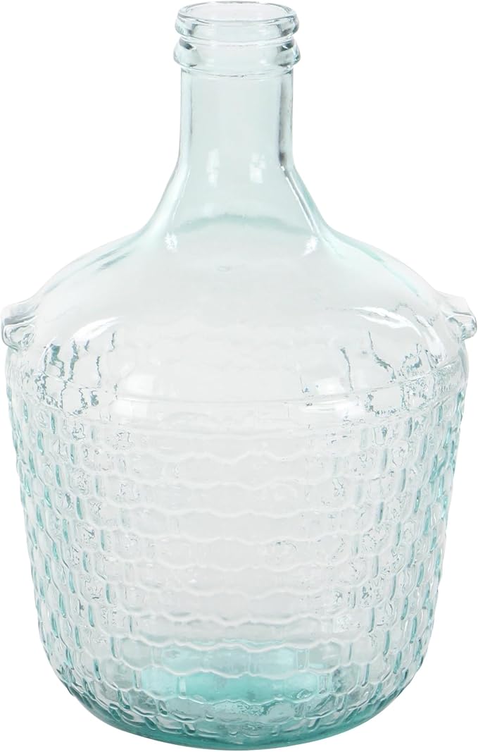 Deco 79 Recycled Glass Decorative Vase Spanish Bottle Centerpiece Vase with Bubble Texture, Flower Vase for Home Decoration 10" x 10" x 17", Blue