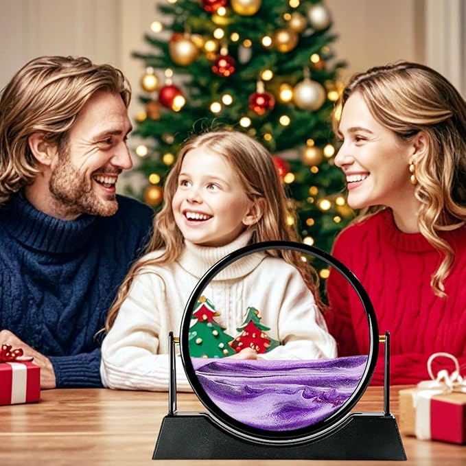 ZSDSZDZY Moving Sand Art Picture Liquid Motion, 3D Quicksand Décor, Deep Sea Sandscapes with Display Flowing Sand Frame for Relaxing, Desktop Office Home Decoration (Purple)