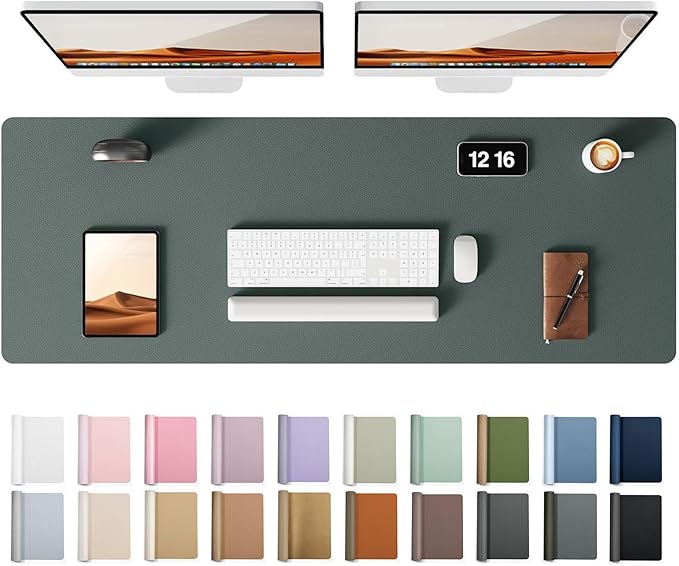 YSAGi Leather Desk Protector, Office Mat, Large Mouse Mat, Non-Slip PU Leather Blotter, Laptop Desk Pad, Waterproof Writing Pad for Office and Home (Dark Green, 47" x 17")