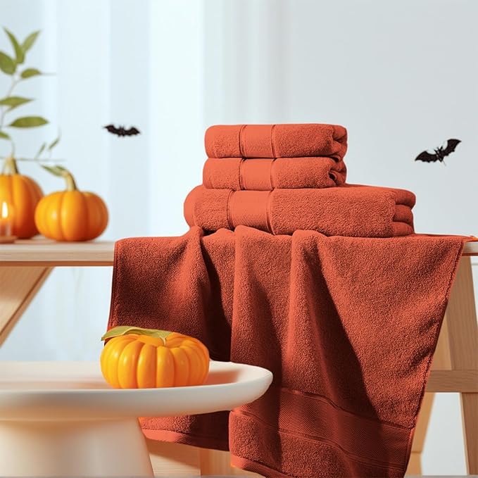 Marvione Bath Towels Set 6 Piece, 100% Turkish Cotton Highly Absorbent and Soft Towels for Bathroom 2 Bath Towels 2 Hand Towels 2 Washcloths, Burnt Orange