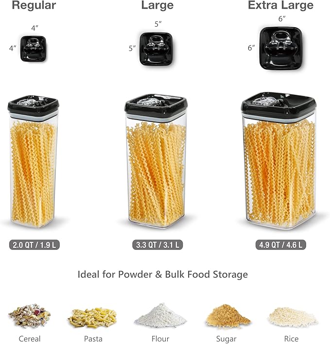 Felli Flip Tite Storage Container with Lid 6" XL Air Tight Ring Lock Top, Clear Acrylic Canister Set for Kitchen, Pet Cat Dog Food Treats (Nest-L, Black) NLQUA4-050(870191)