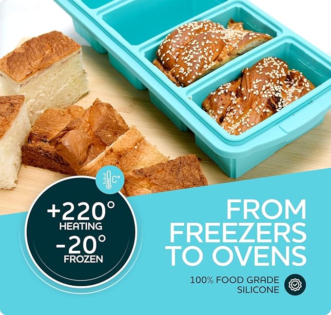 Silicone Freezer Tray With Lid - Soup Freezer Container molds - Large Ice Cube Tray- makes 8 perfect 1 cup portions cubes, 2-Pack Freezer Storage Food Soups & Meal Prep - Oven & Dishwasher -Safe