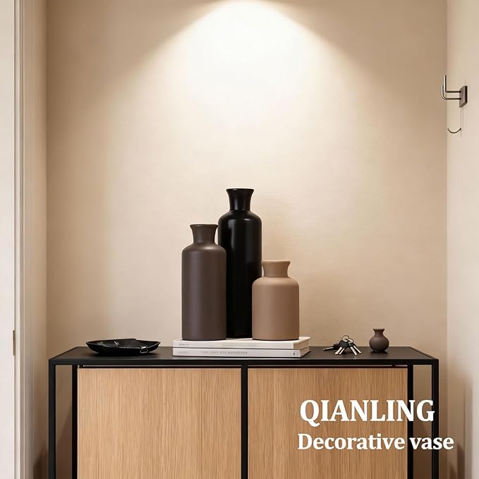 Ceramic Vase Set of 3 - Modern Neutral Vases for Home Decor Rustic Farmhouse Decor Pampas Vase for Table Mantel Entryway Shelf Living Room Kitchen Bathroom